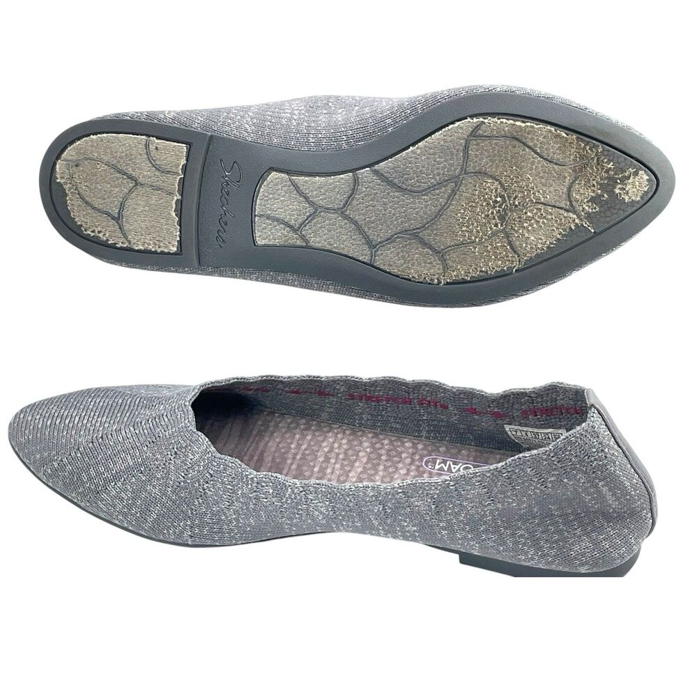 Skechers Cleo Stretch Fit Gray Ballet Flats Women’s Size 7 Comfort - Picture 3 of 7